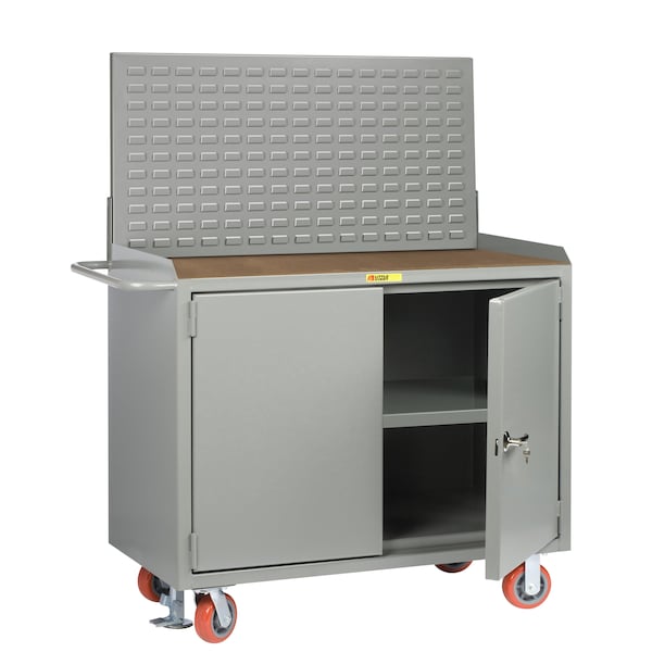 Mobile Bench Cabinets, 36"W, Center Shelf, 1/4" Hardboard, Louvered
